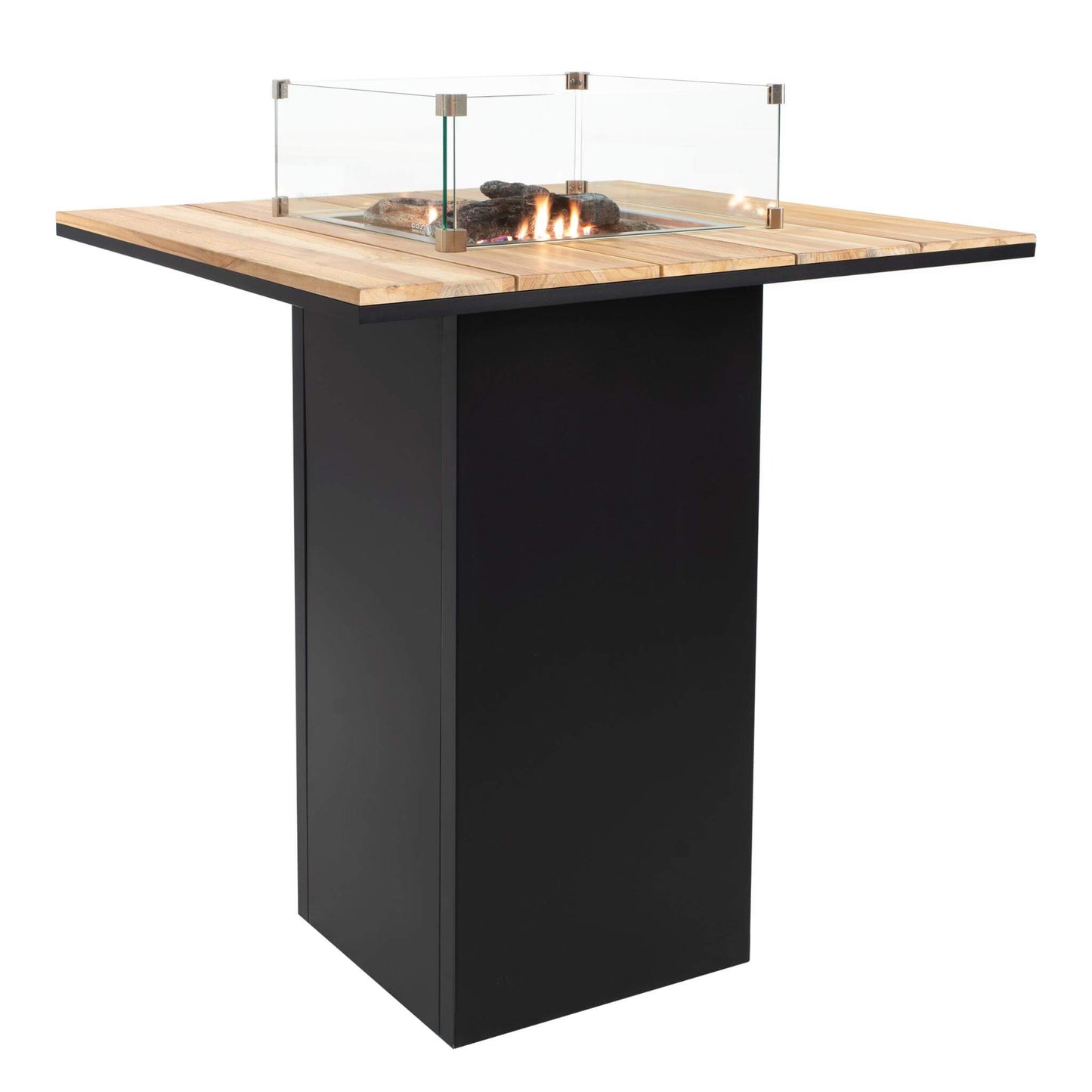 Cosiloft 100 Black Teak Propane Gas Fire Pit Bar Table