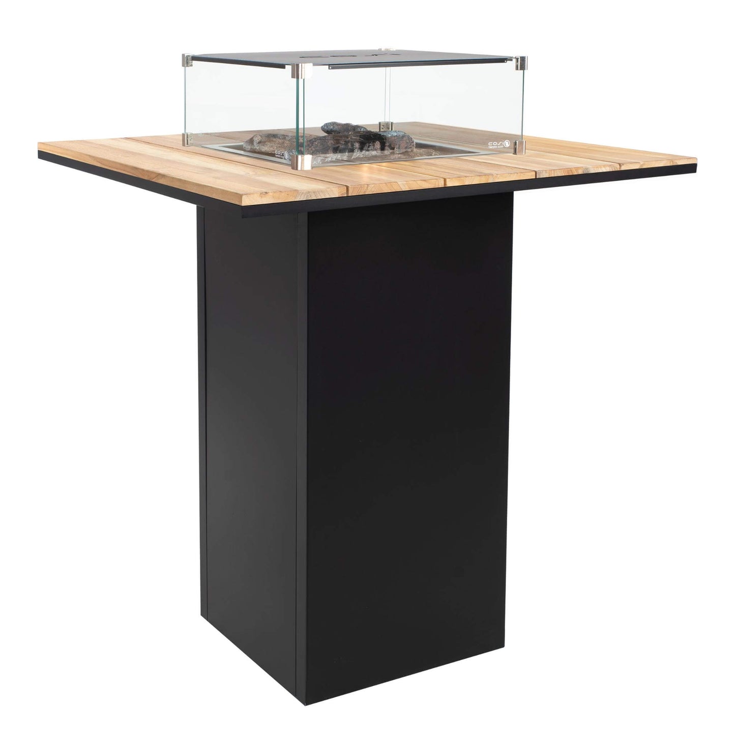 Cosiloft 100 Black Teak Propane Gas Fire Pit Bar Table