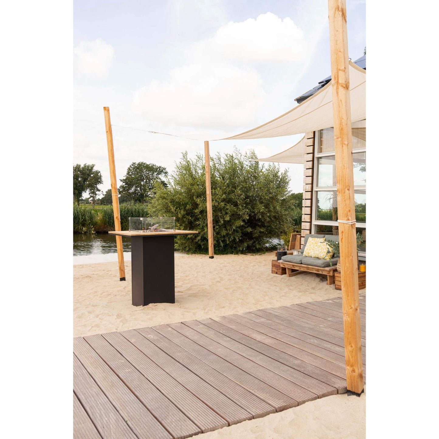 Cosiloft 100 Black Teak Propane Gas Fire Pit Bar Table
