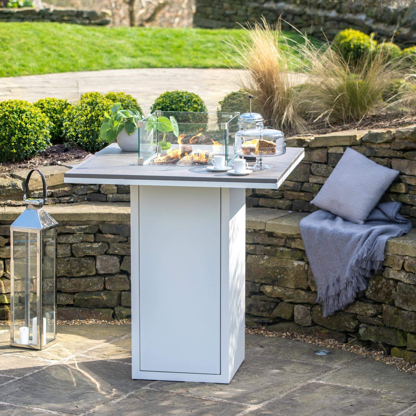 Cosiloft 100 White Grey Propane Gas Fire Pit Bar Table