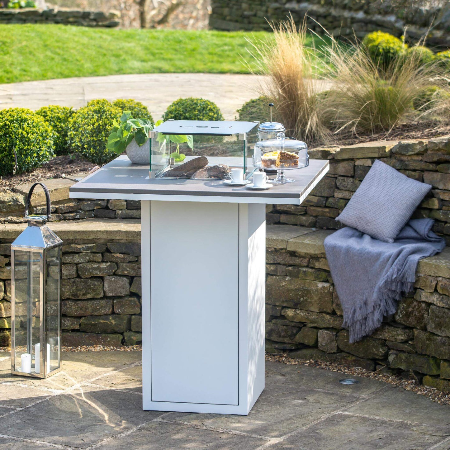 Cosiloft 100 White Grey Propane Gas Fire Pit Bar Table
