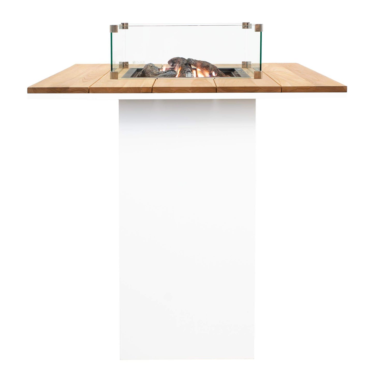 Cosiloft 100 White Teak Propane Gas Fire Pit Bar Table