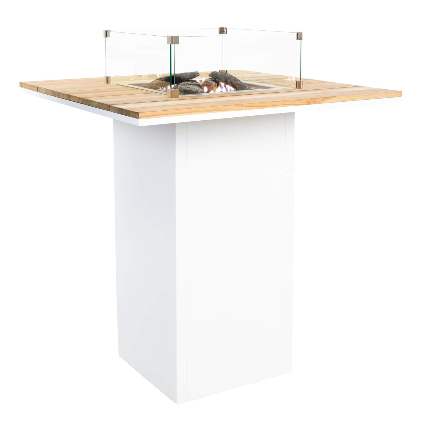 Cosiloft 100 White Teak Propane Gas Fire Pit Bar Table