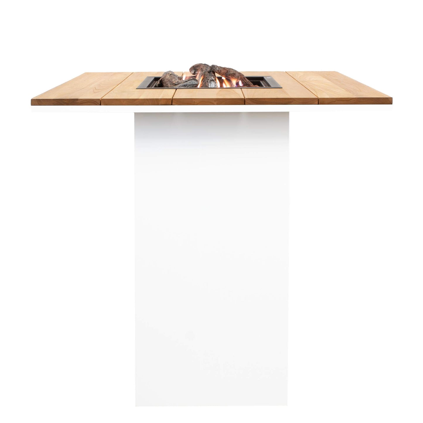 Cosiloft 100 White Teak Propane Gas Fire Pit Bar Table