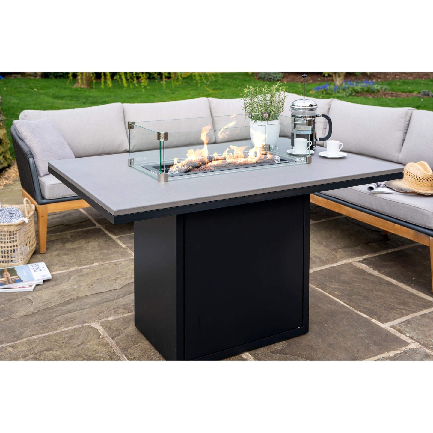 Cosiloft 120 Black Grey Relaxed Gas Fire Pit Dining Table
