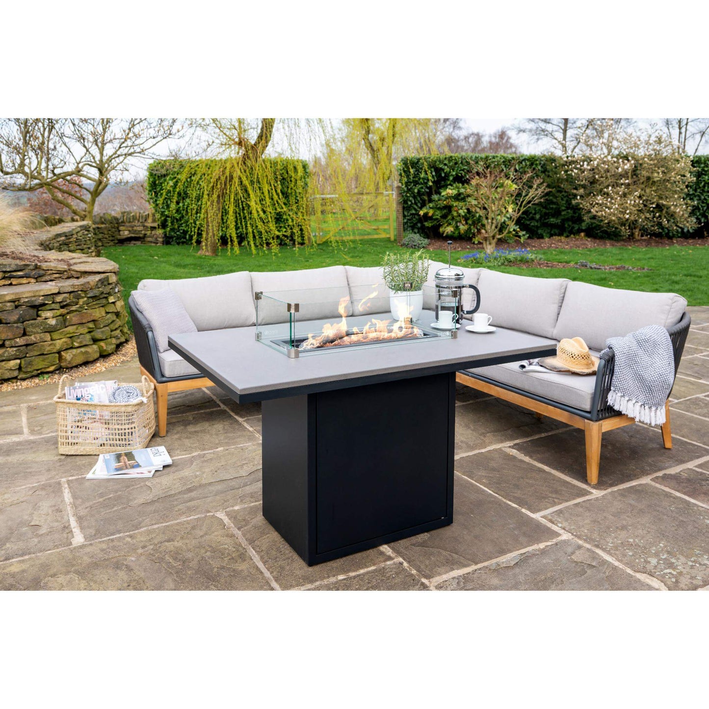 Cosiloft 120 Black Grey Relaxed Gas Fire Pit Dining Table