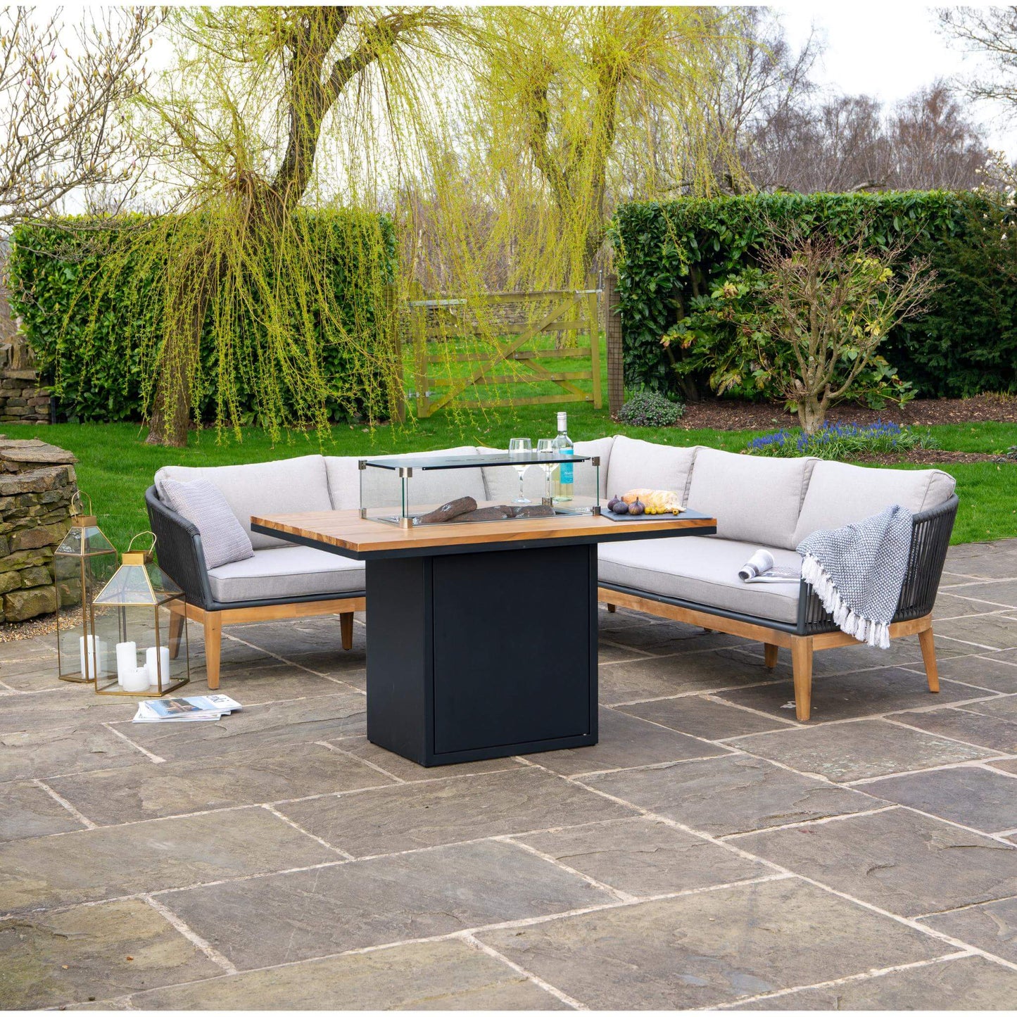 Cosiloft 120 Black Teak Relaxed Gas Fire Pit Dining Table