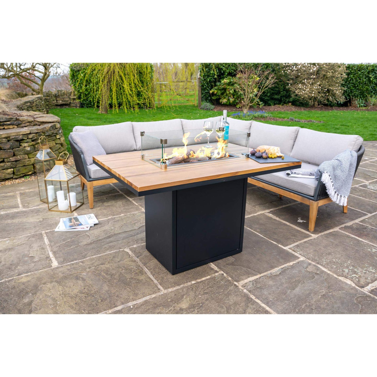 Cosiloft 120 Black Teak Relaxed Gas Fire Pit Dining Table