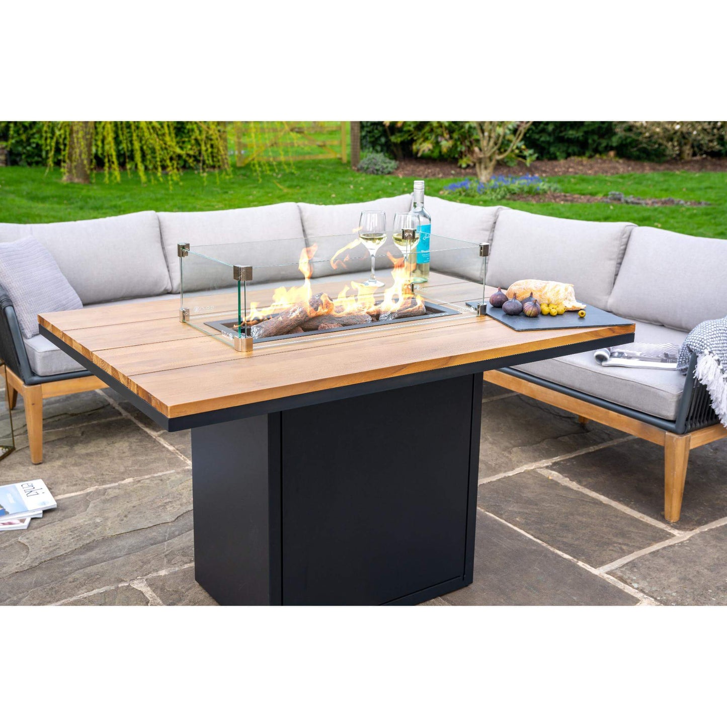 Cosiloft 120 Black Teak Relaxed Gas Fire Pit Dining Table