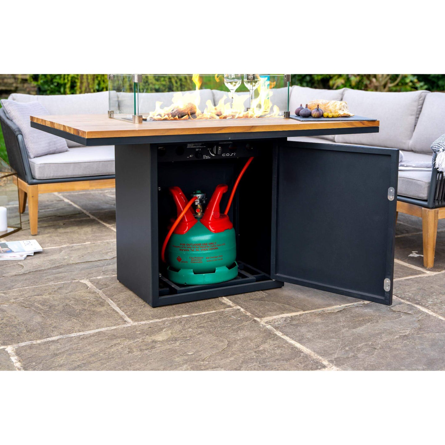 Cosiloft 120 Black Teak Relaxed Gas Fire Pit Dining Table