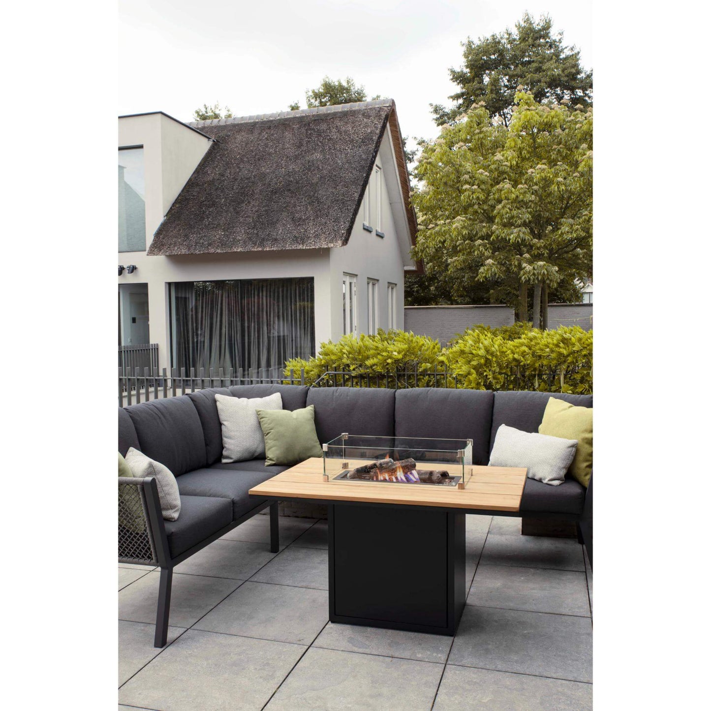 Cosiloft 120 Black Teak Relaxed Gas Fire Pit Dining Table