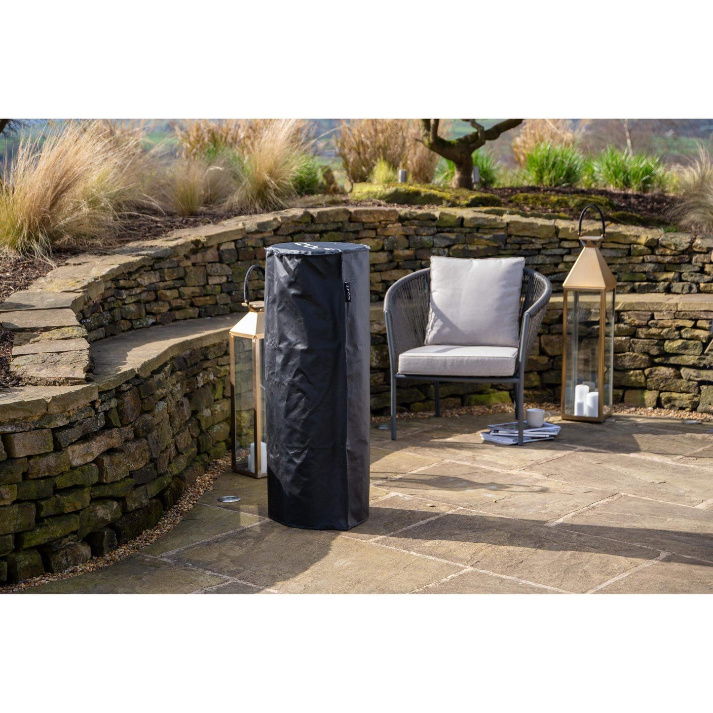 Cosiscoop Pillar Black or Teak Tall Gas Fire Outdoor Lantern