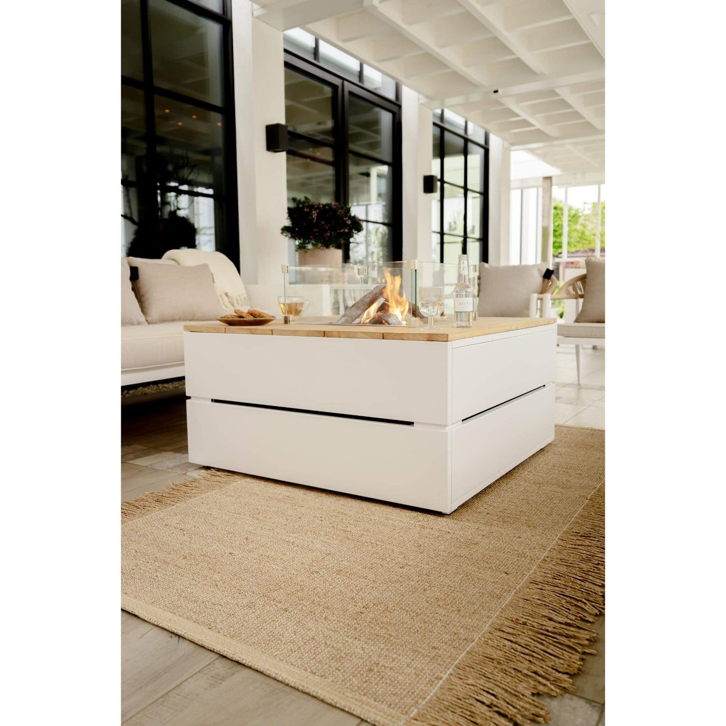 Cosipure 100 Square Teak Tabletop Outdoor Gas Fire Pit Table