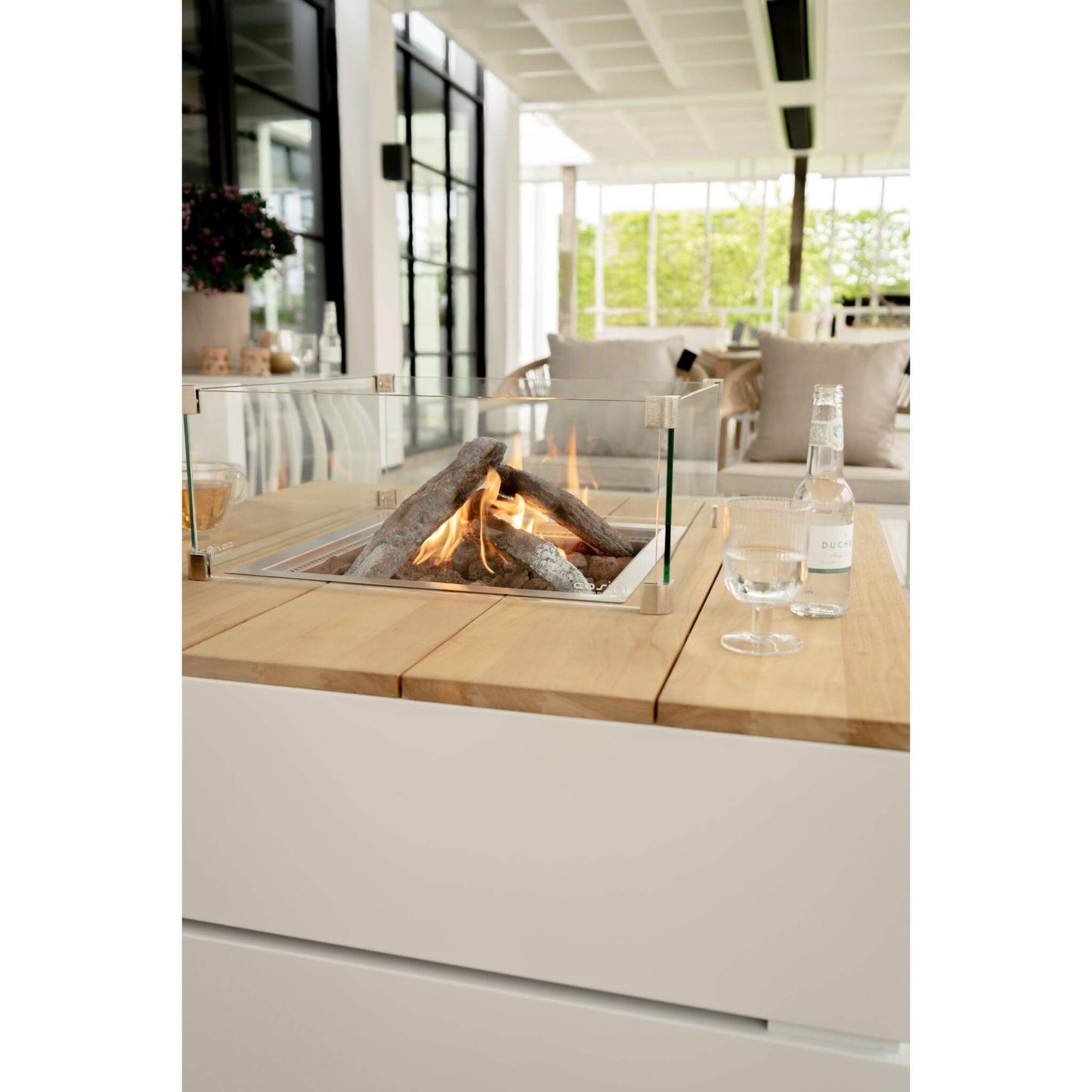 Cosipure 100 Square Teak Tabletop Outdoor Gas Fire Pit Table