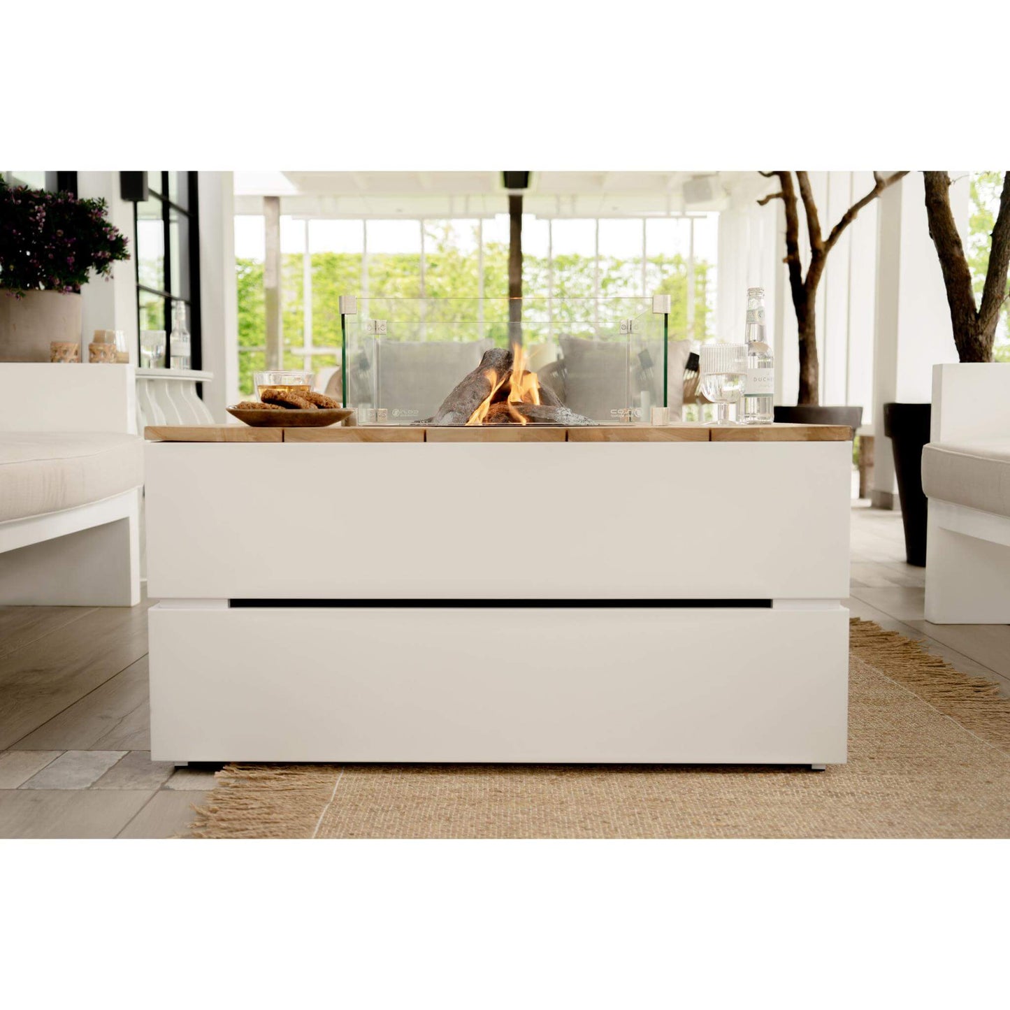 Cosipure 100 Square Teak Tabletop Outdoor Gas Fire Pit Table