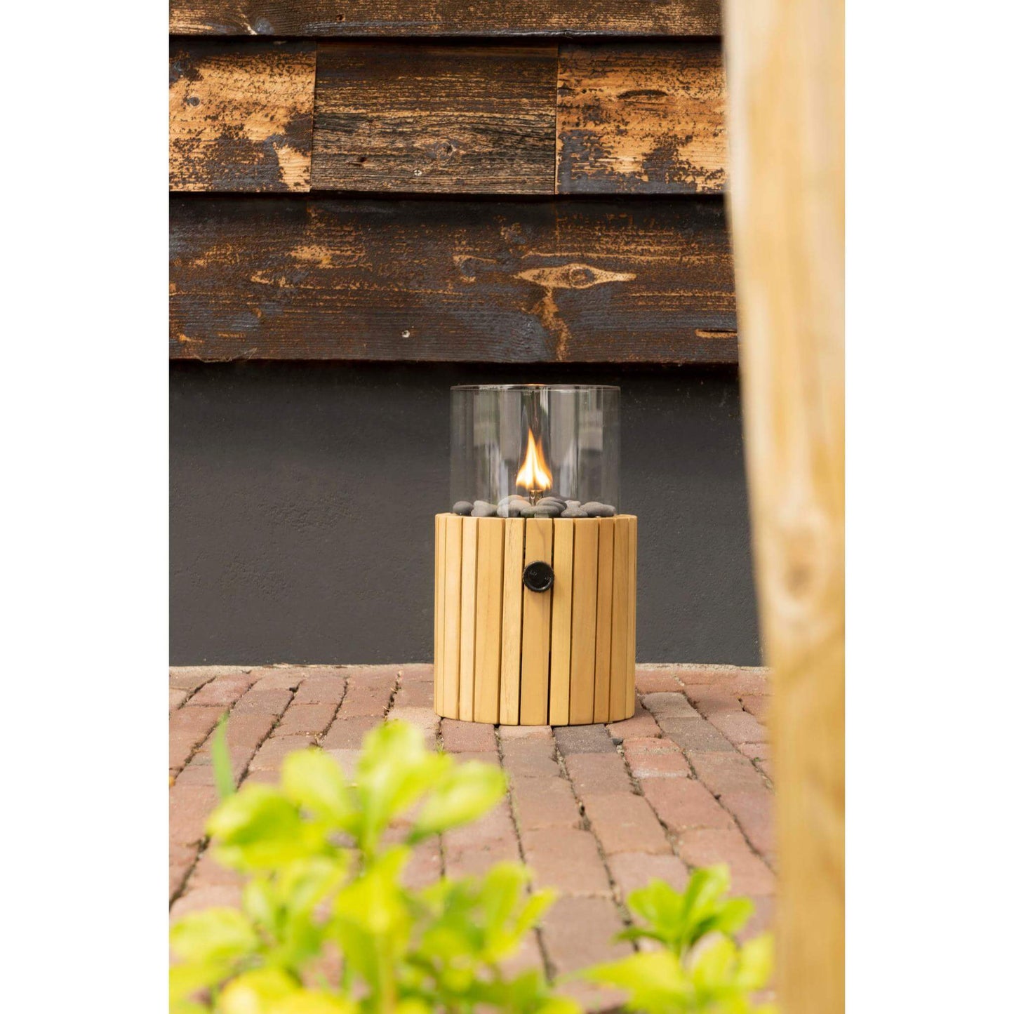 Cosiscoop Timber Round Small Outdoor Gas Fire Lantern