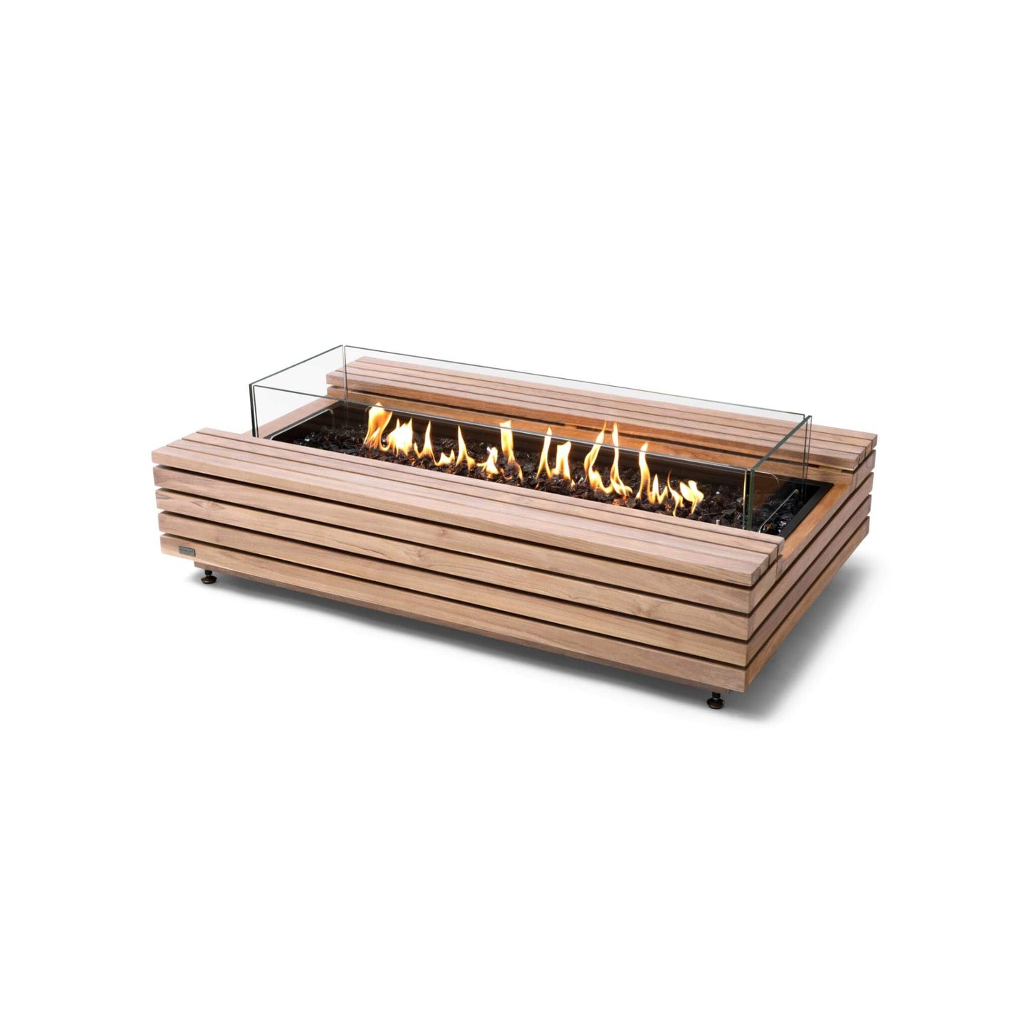 Cosmo 50 Linear Concrete Gas Fire Pit Coffee Table with in Teak wood with glass screen for Indoor & Outdoor Heating by Ecosmart Fire
