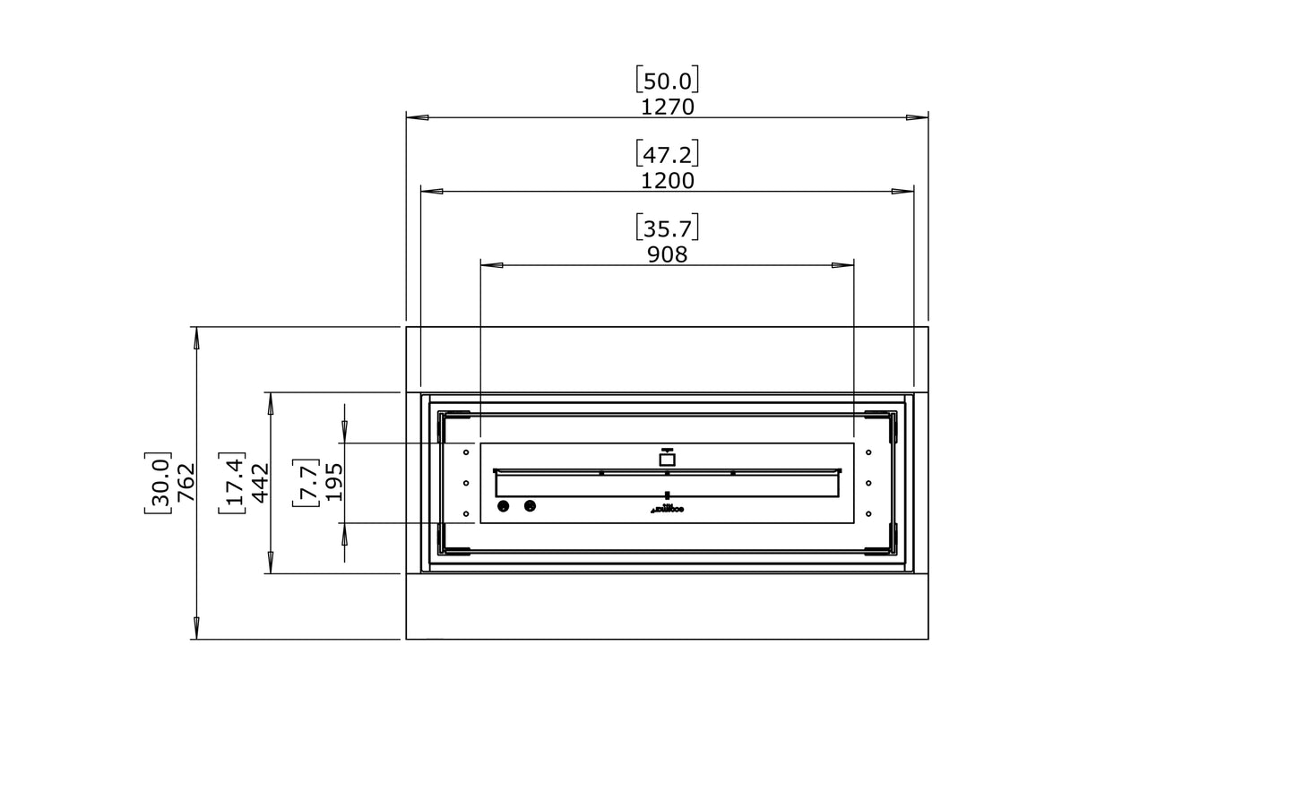 Dimensions for the Cosmo 50 Linear Bio Ethanol Concrete Fire Pit Coffee Table by Ecosmart Fire