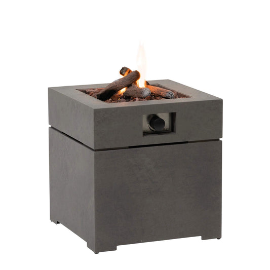 Cosibrixx 60 Concrete Effect Square Gas Fire Pit Table with lit fire
