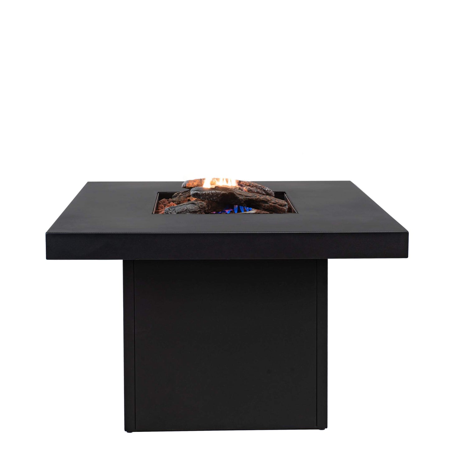 Cosibrixx 90 Anthracite Gas Fire Pit Table with lit fire