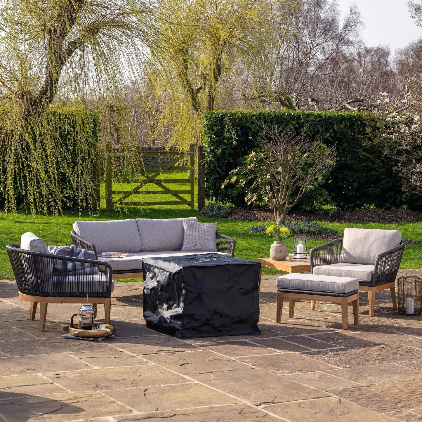 Cosicube 70 Black or Grey Square Wood Outdoor Gas Fire Pit