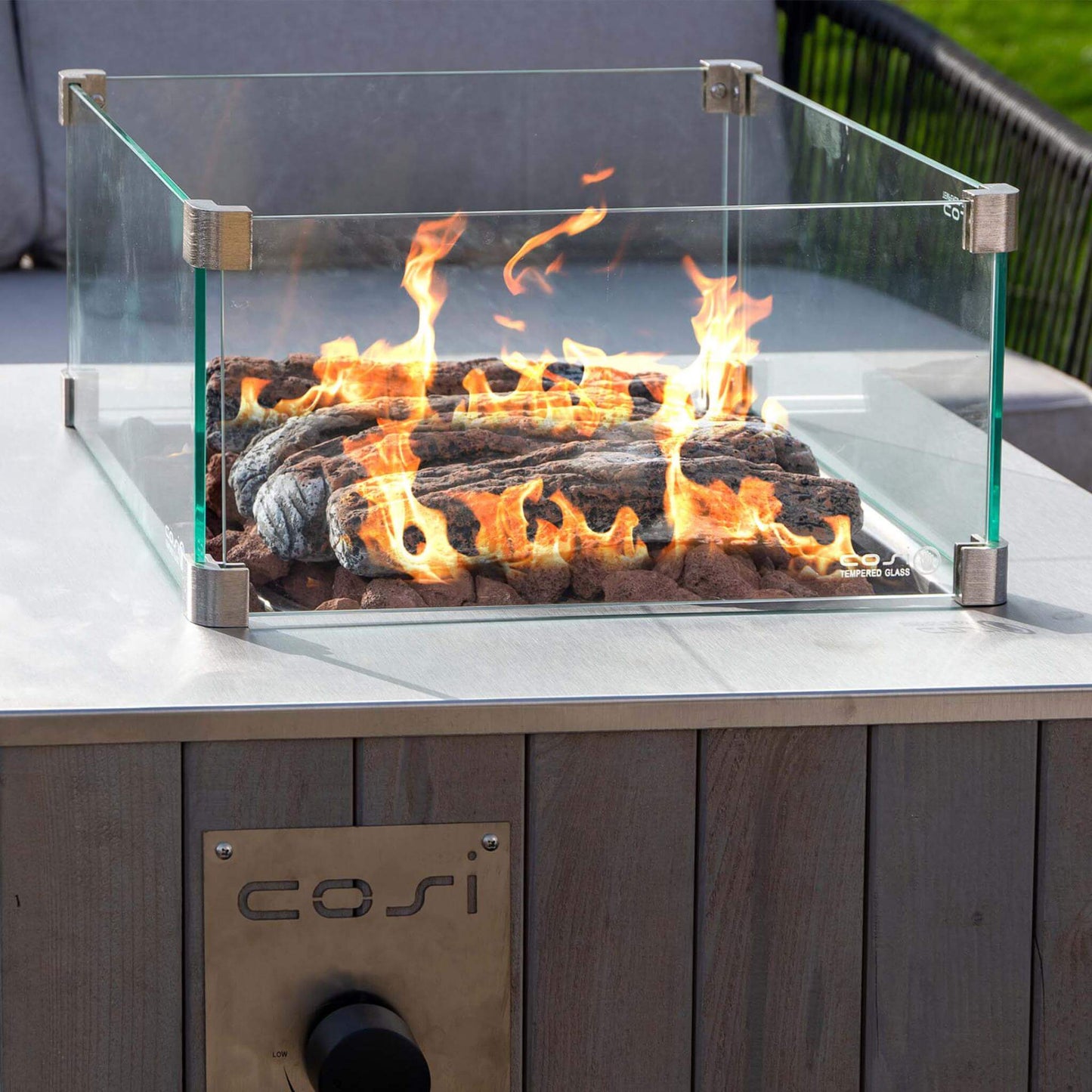 Cosicube 70 Black or Grey Square Wood Outdoor Gas Fire Pit