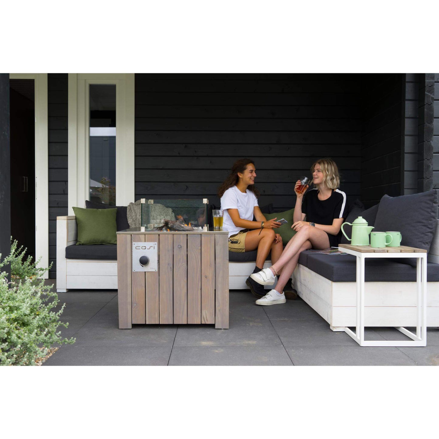 Cosicube 70 Black or Grey Square Wood Outdoor Gas Fire Pit