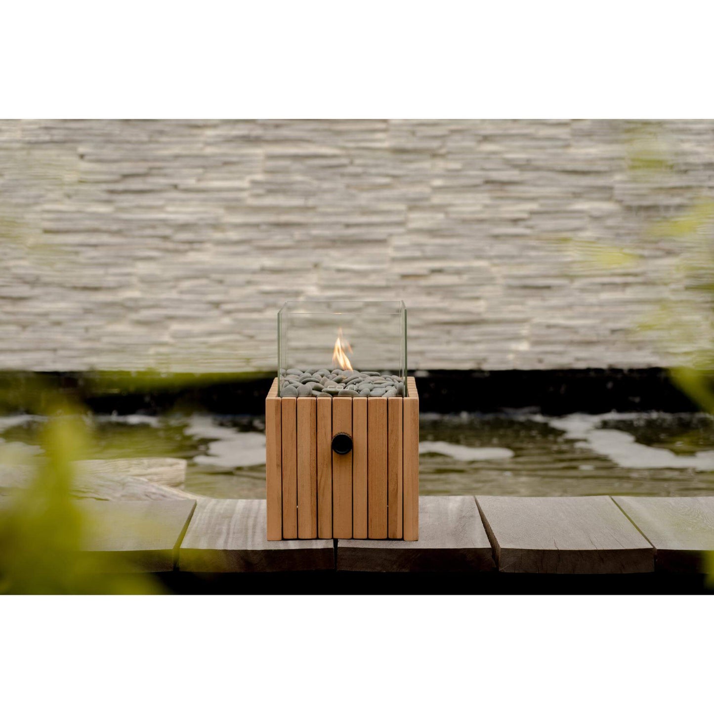 Cosiscoop Timber Square Tabletop Outdoor Gas Fire Lantern