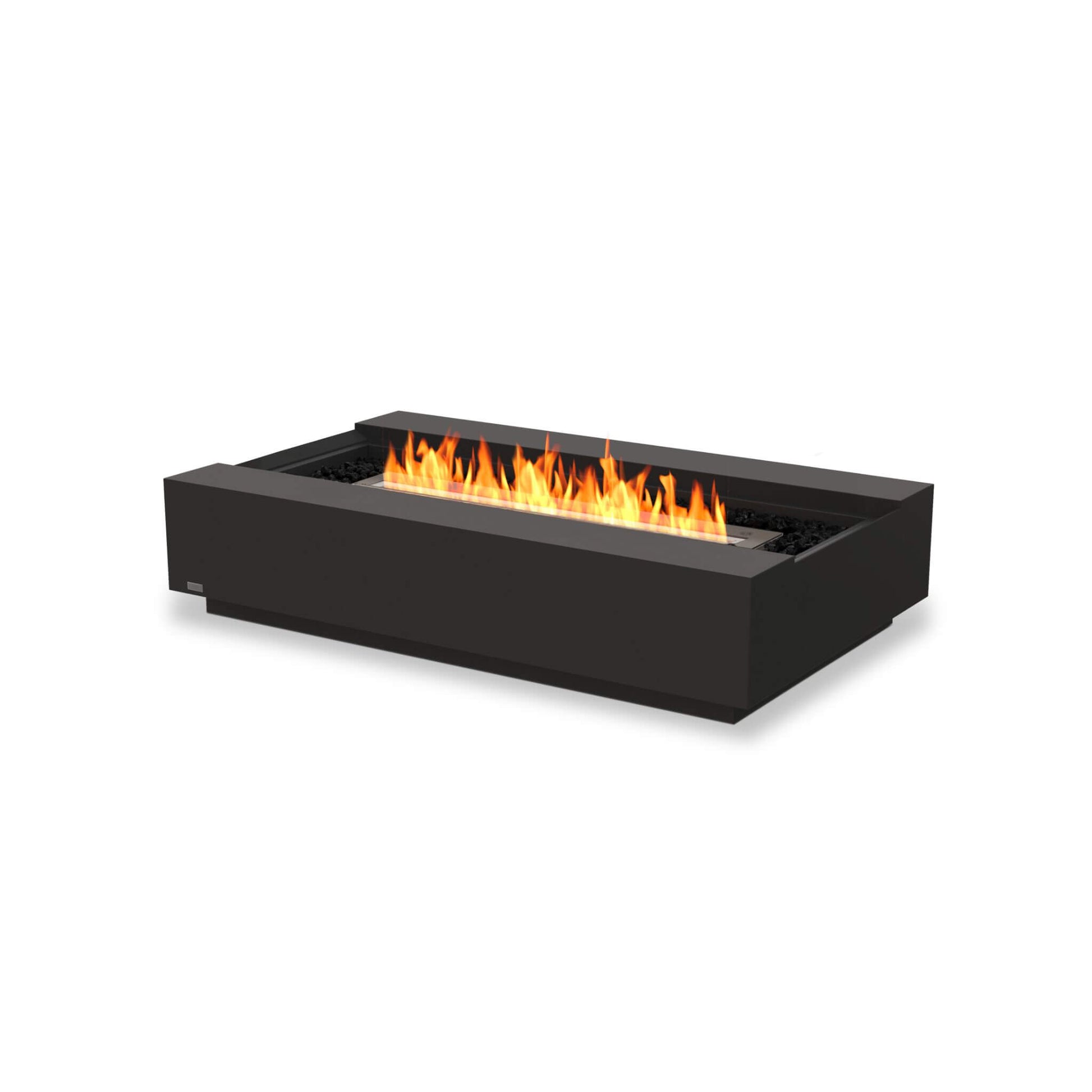 Cosmo 50 Linear Concrete Bio Ethanol Fire Pit Coffee Table with black steel burner in Graphite black for Indoor & Outdoor Heating by Ecosmart Fire