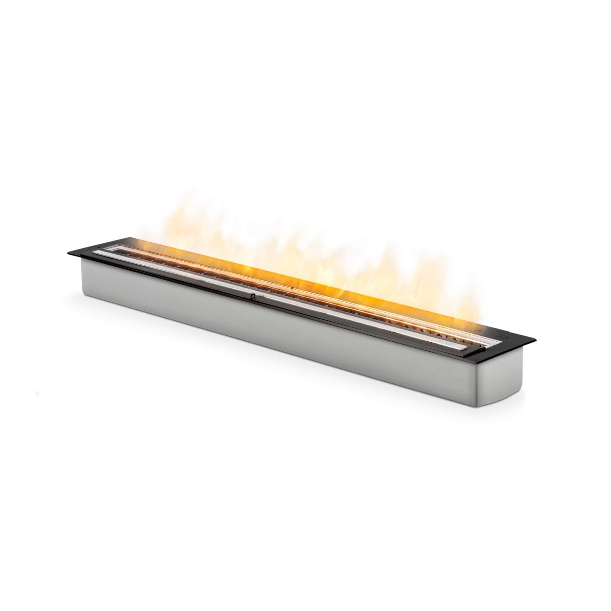 Modern ethanol fireplace insert with flames on a white background