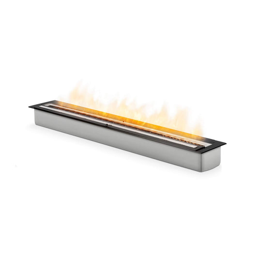 Modern ethanol fireplace insert with flames on a white background