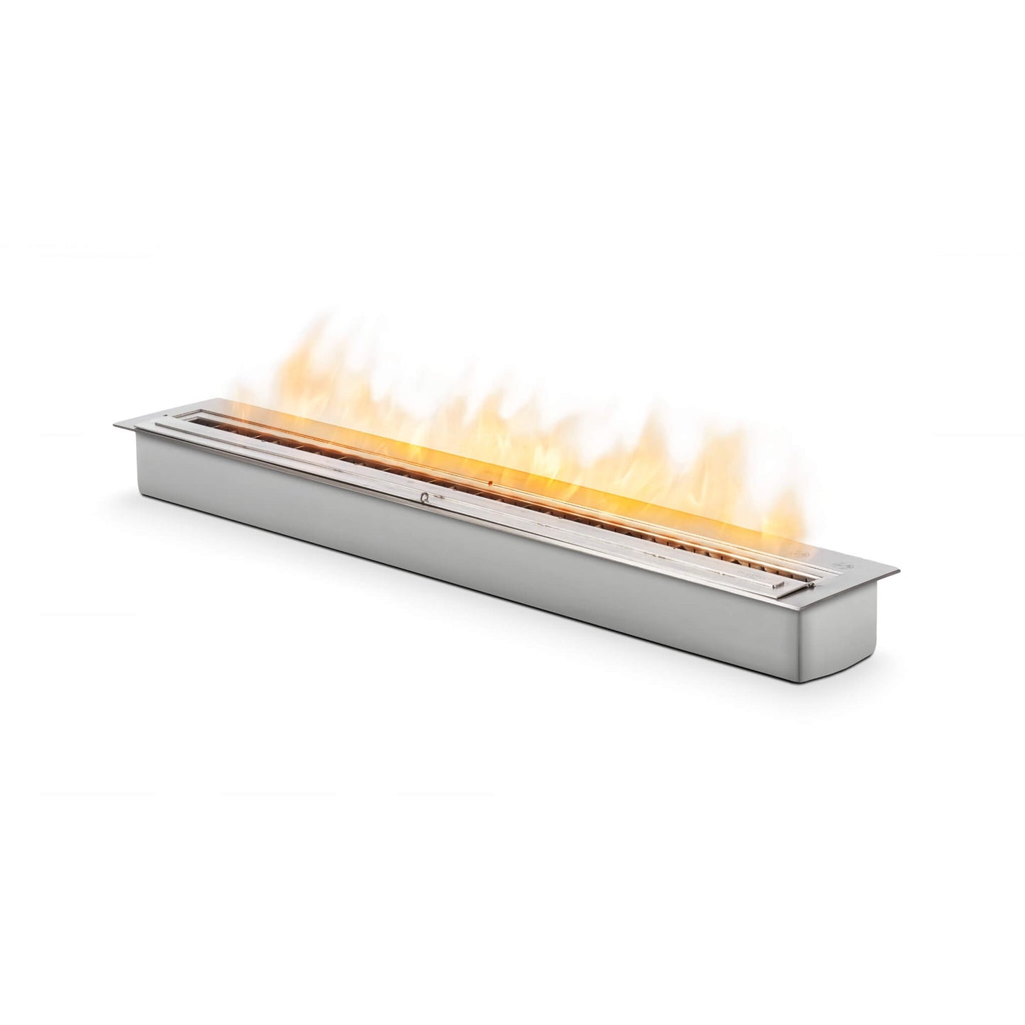 Stainless steel bio ethanol fireplace on a white background