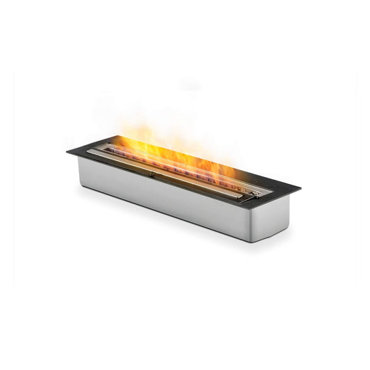 Rectangular fireplace with flames on a white background