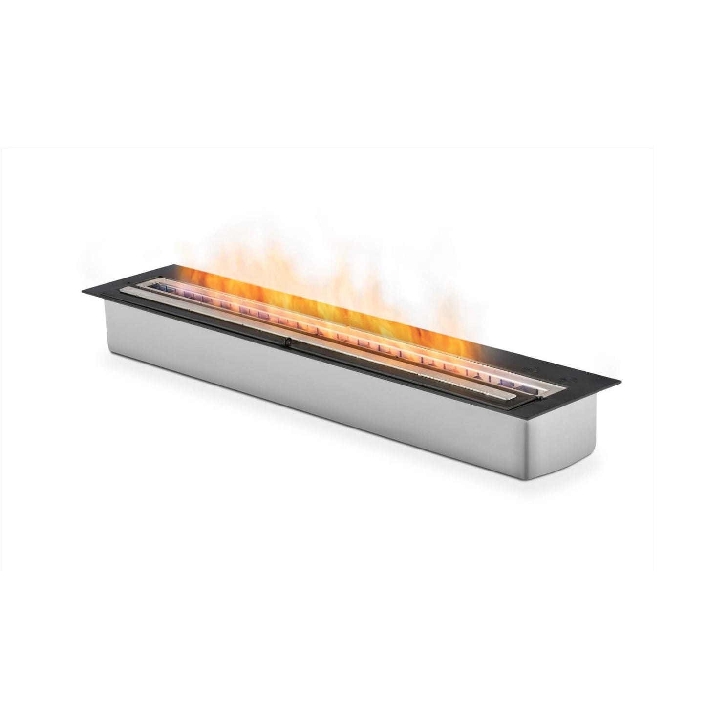 Rectangular fire pit with flames on a white background