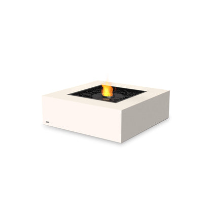 Base 40 Square Concrete Bio Ethanol Fire Pit Coffee Table in Bone (white) with black burner for Indoor & Outdoor Heating by Ecosmart Fire