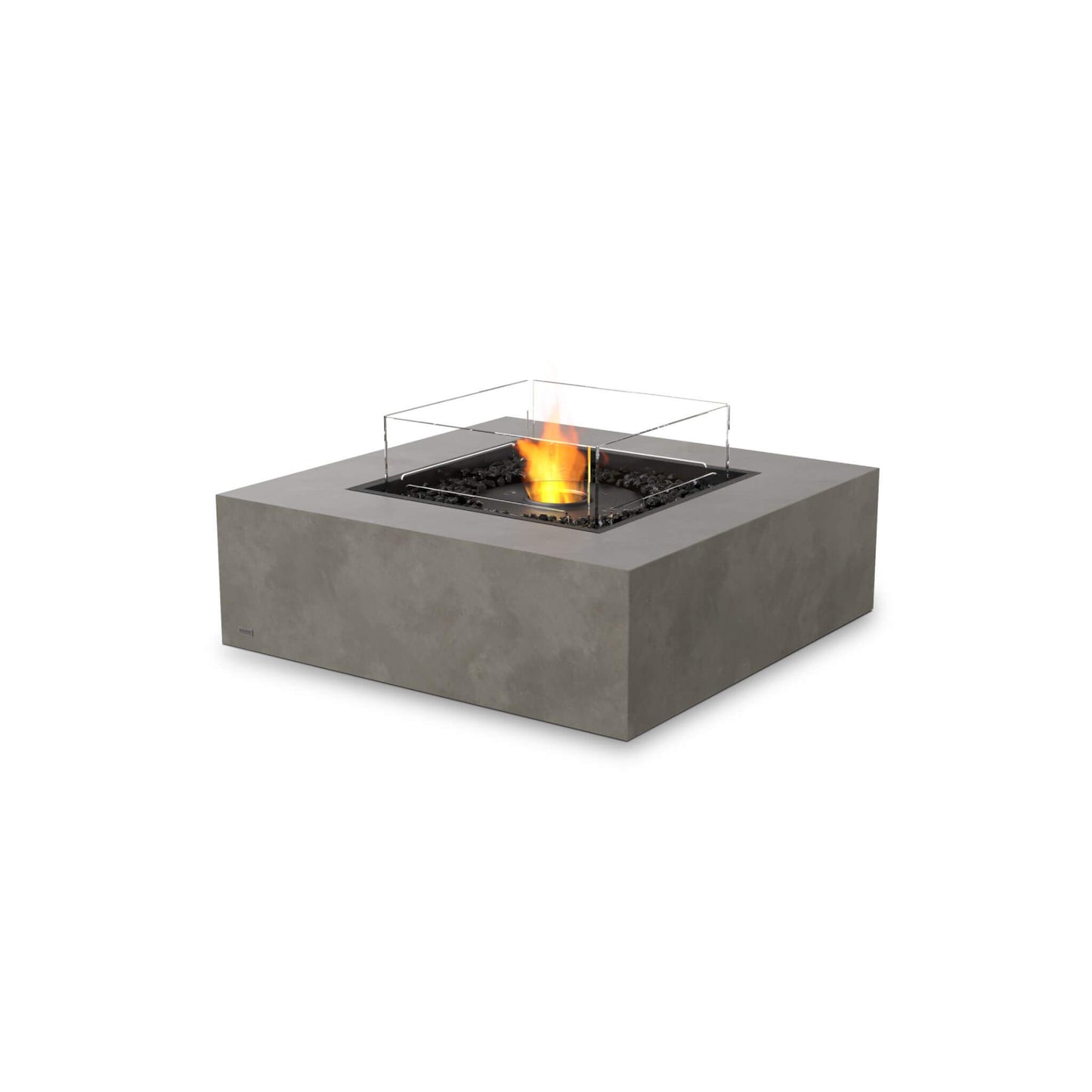 Base 40 Square Concrete Bio Ethanol Fire Pit Coffee Table for in Ntaural (Grey) with glass fire screen Indoor & Outdoor Heating by Ecosmart Fire