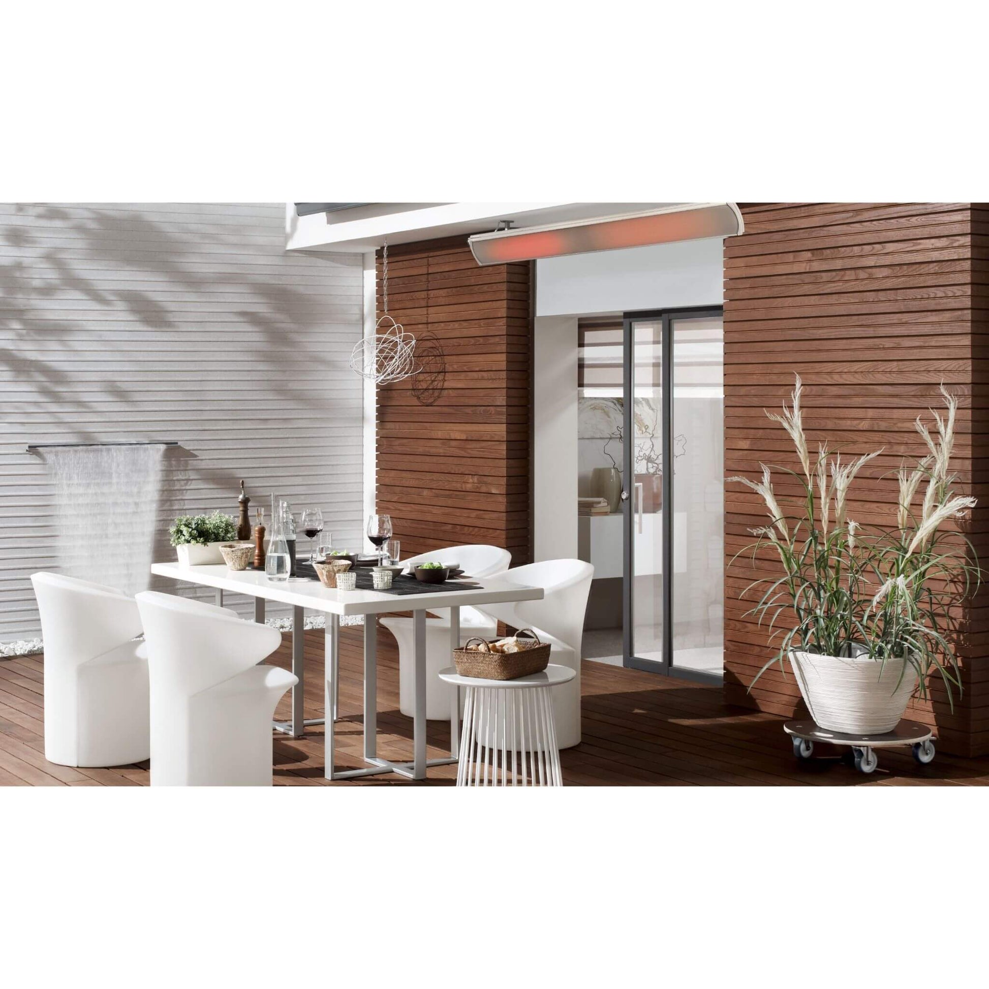 VISION infrared wall-mounted 32kW electric panel heater by Heatscope in white for outdoor terrace heating