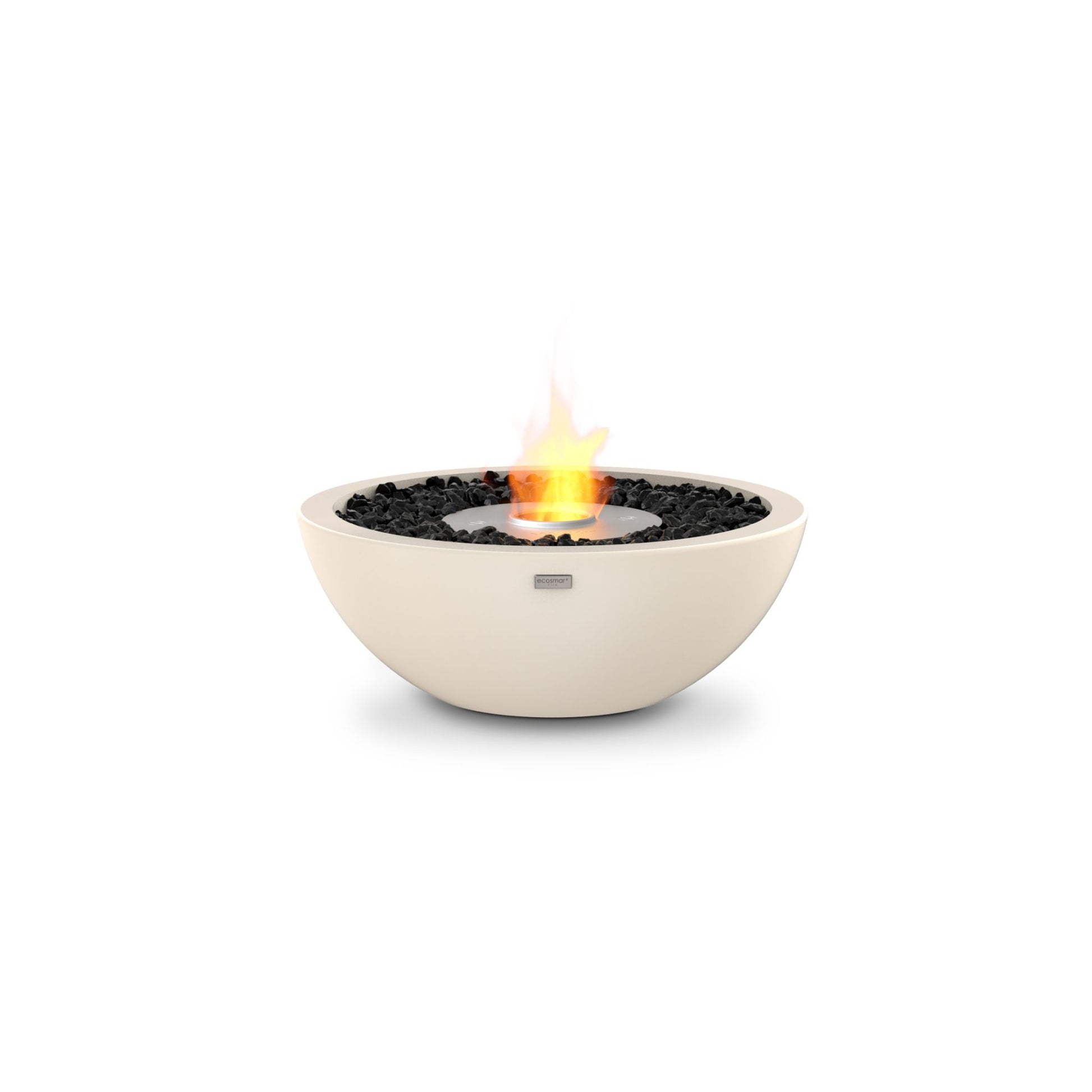 Ecosmart Fire Mix 600 bioethanol fire pit bowl in white concrete with stainless steel burner on a white background