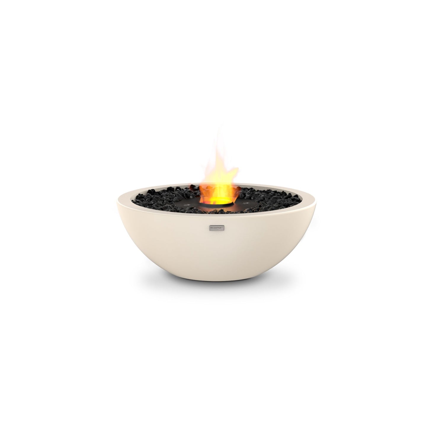 Ecosmart Fire Mix 600 bioethanol fire pit bowl in white concrete with black steel burner on a white background
