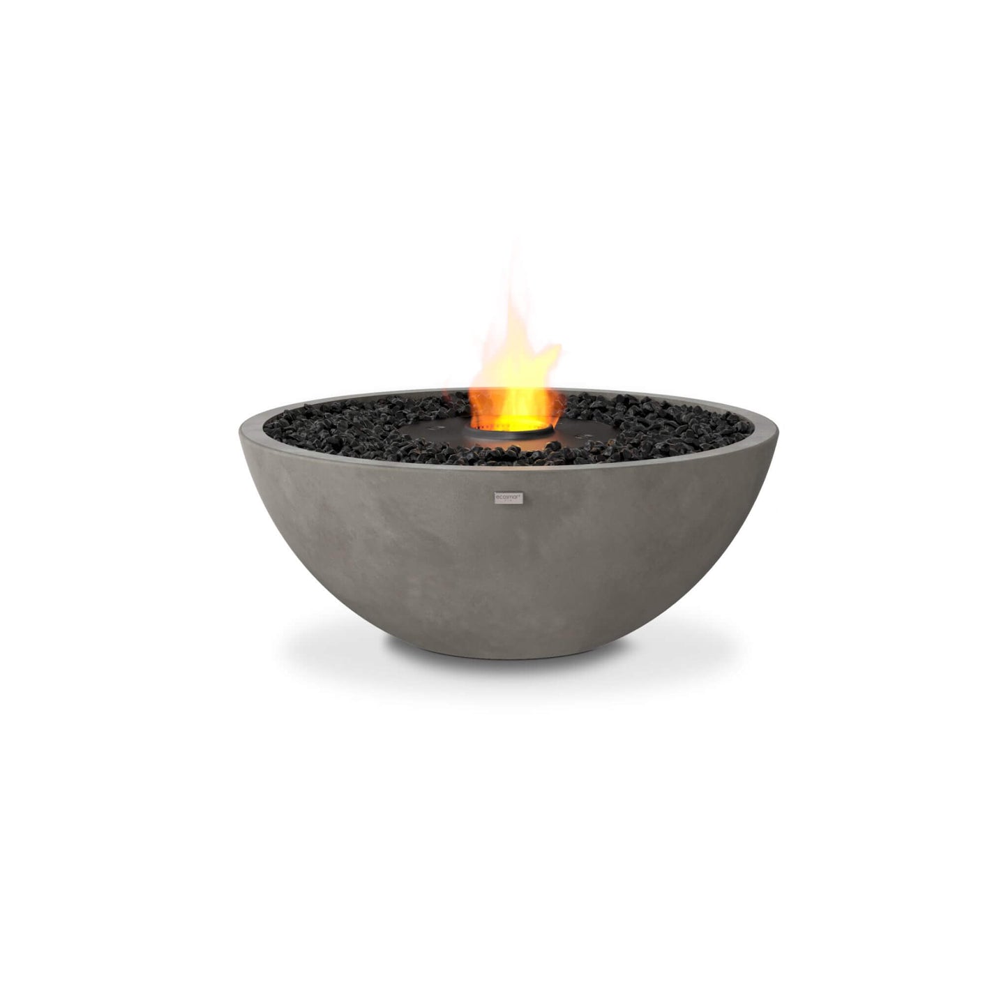 Ecosmart Fire Mix 850 bioethanol fire pit bowl in grey concrete with a black steel burner and decorative black charcoal