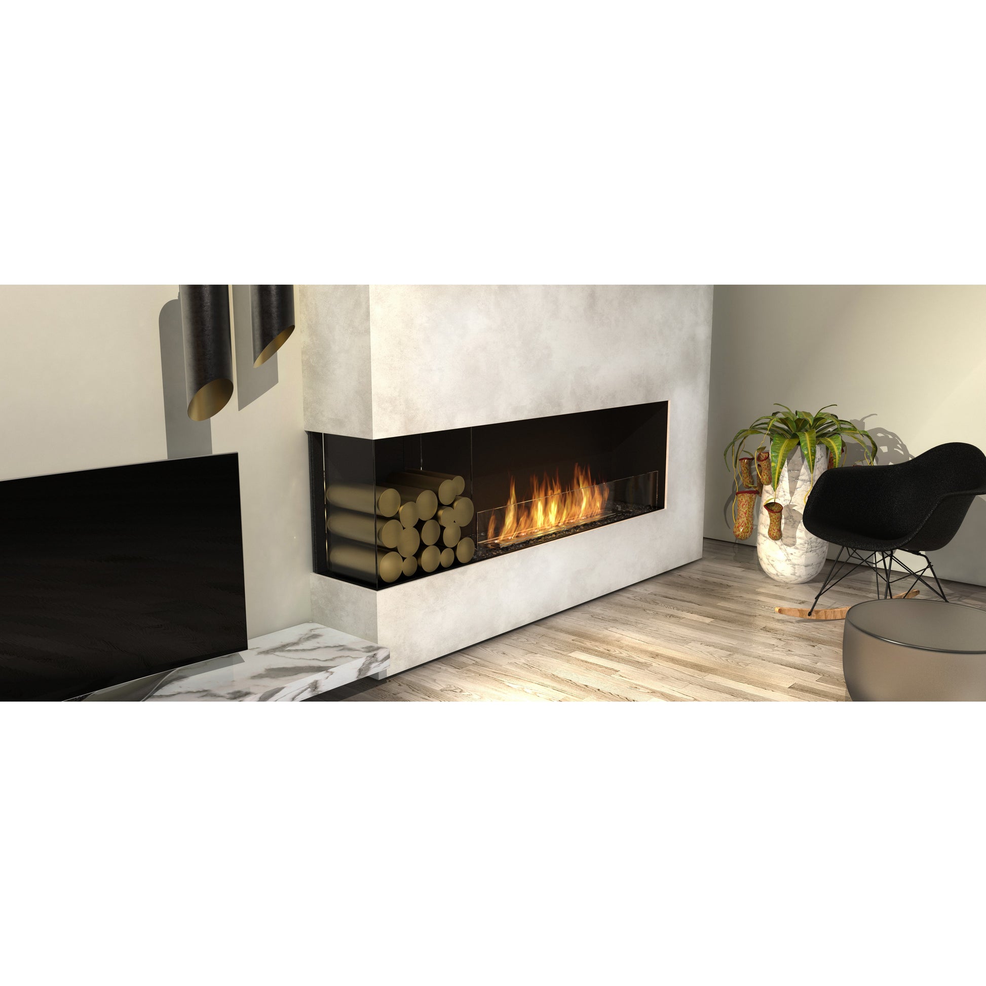 A set of 8 stainless steel decorative log sets in brass for sale. A decorative feature for the EcoSmart Flex Fireplace