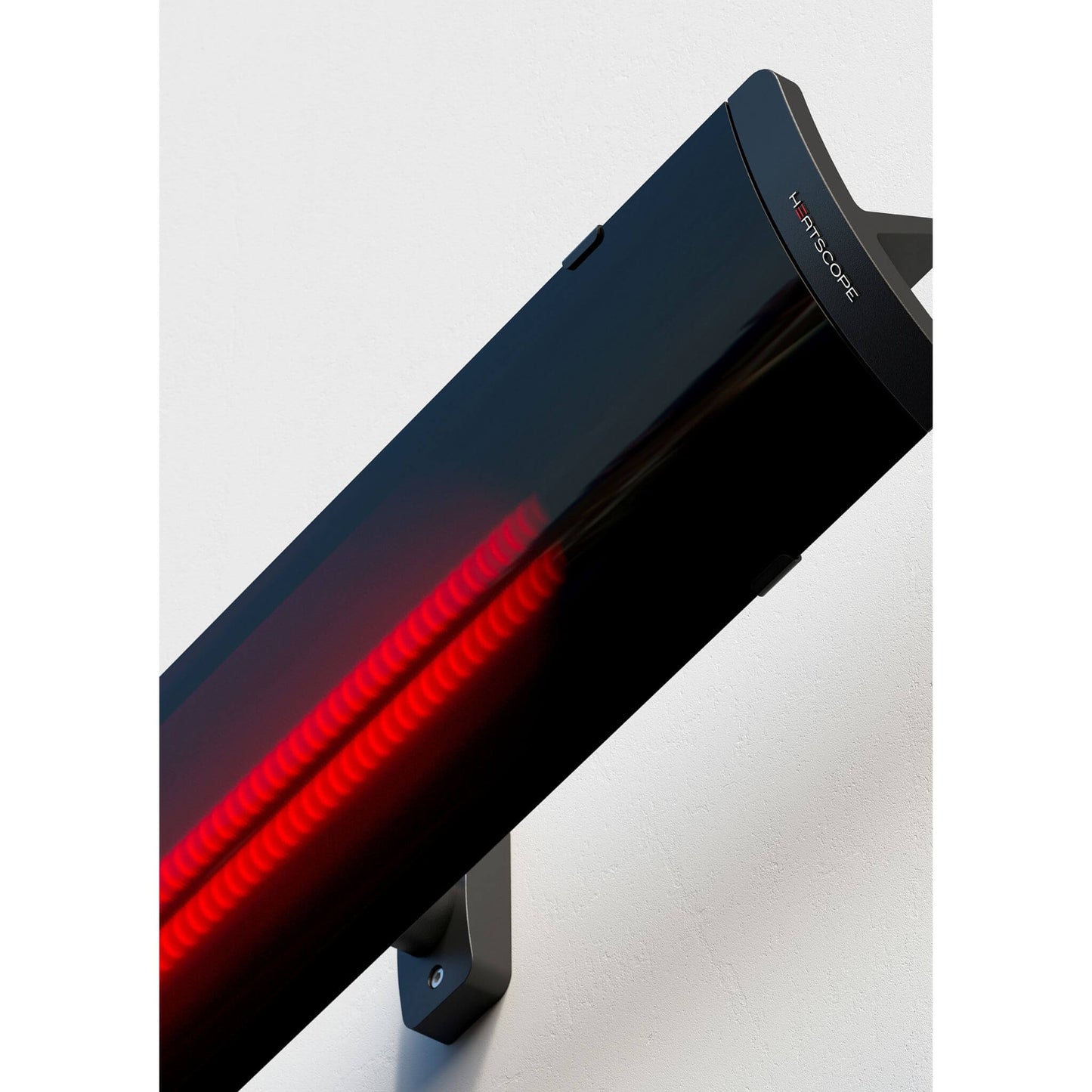 Heatscope Pure radiant heater in black - close up of infrared panels with wall mounted parts